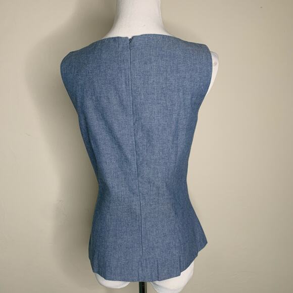 Chambray Embroidered Floral Shell Tank Fitted Sz 8 - Picture 2 of 9